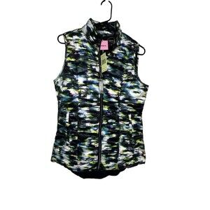 Tangerine Puffer Vest Packable Black Multi Color Watercolor Size Small Women’s